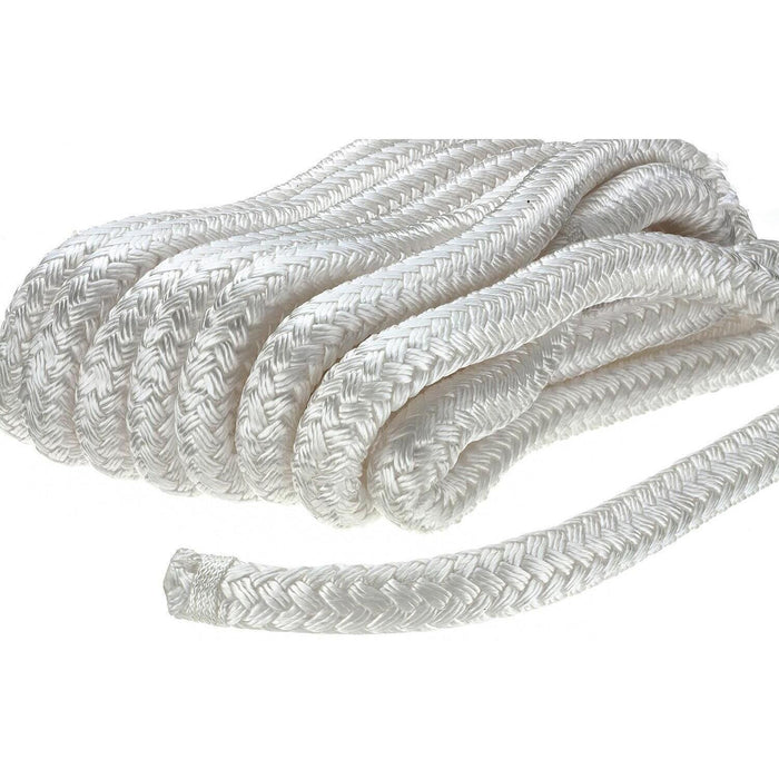 Seachoice Double-Braid Nylon Dock Line w/ Eye Splice, Pre-Shrunk, Heat Stabilized, 5/8 In. X 25 Ft., White