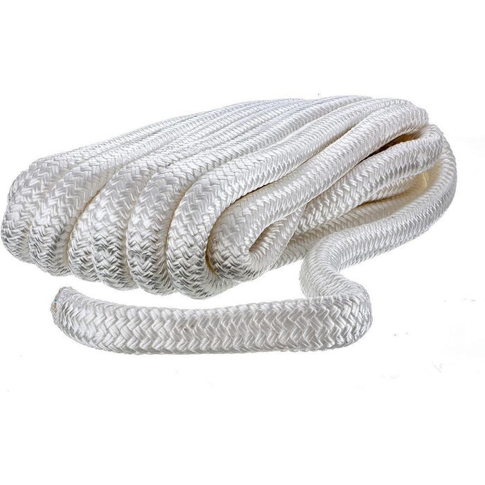 Seachoice Double-Braid Nylon Dock Line w/ Eye Splice, Pre-Shrunk, Heat Stabilized, 3/4 In. X 25 Ft., White