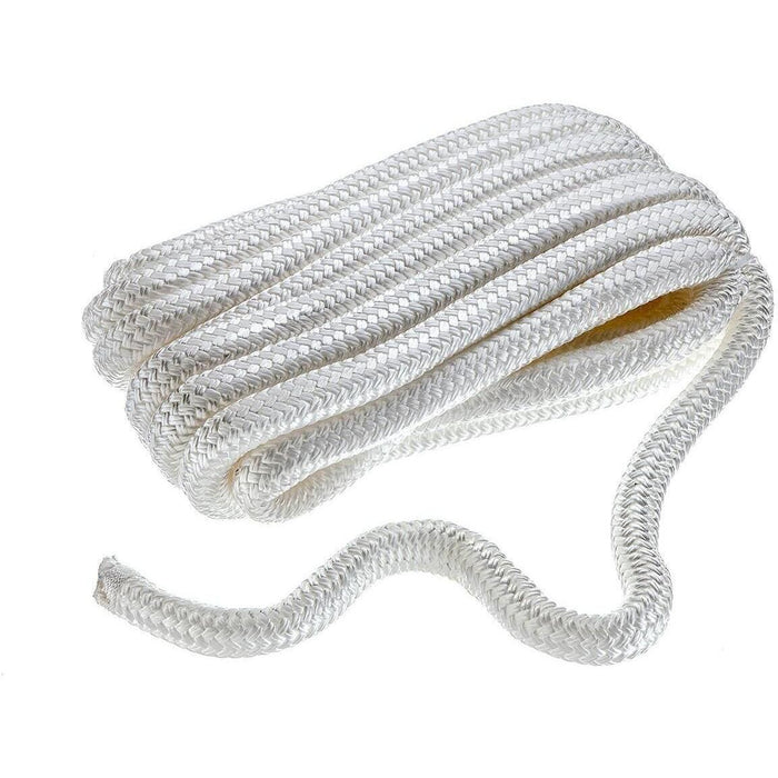 Seachoice Double-Braid Nylon Dock Line w/ Eye Splice, Pre-Shrunk, Heat Stabilized, 3/4 In. X 25 Ft., White