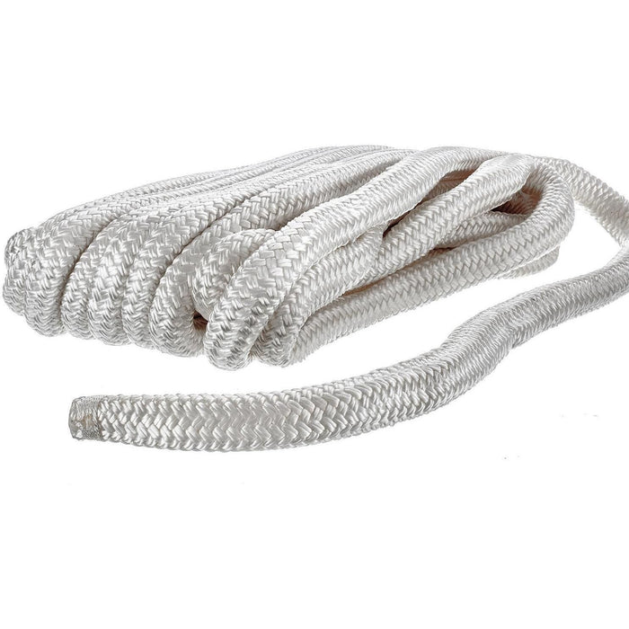 Seachoice Double-Braid Nylon Dock Line w/ Eye Splice, Pre-Shrunk, Heat Stabilized, 3/4 In. X 35 Ft., White