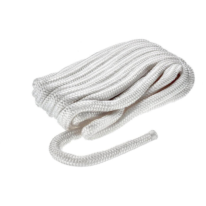 Seachoice Double-Braid Nylon Dock Line w/ Eye Splice, Pre-Shrunk, Heat Stabilized, 3/4 In. X 35 Ft., White