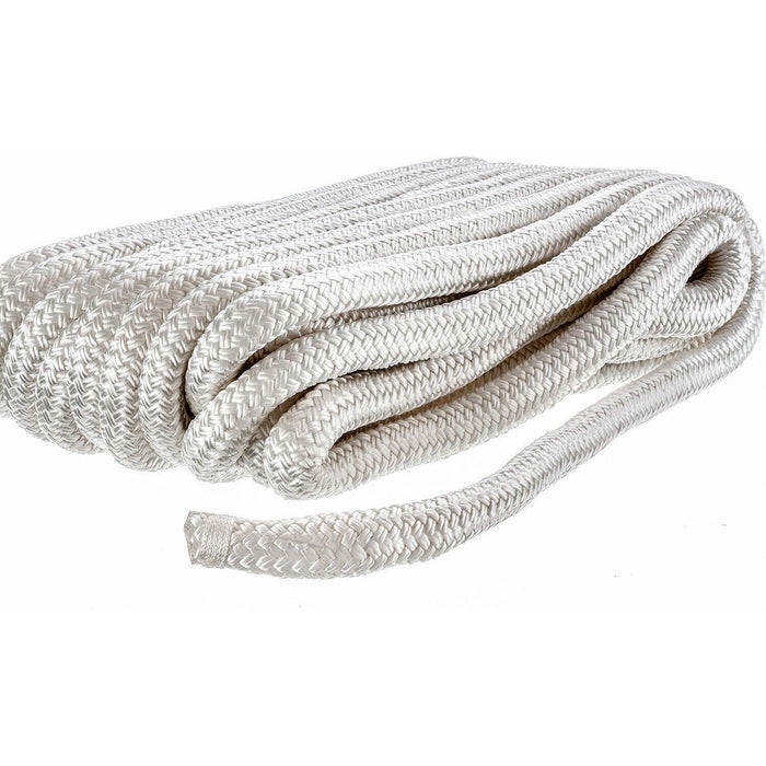 Seachoice Double-Braid Nylon Dock Line w/ Eye Splice, Pre-Shrunk, Heat Stabilized, 3/4 In. X 50 Ft., White