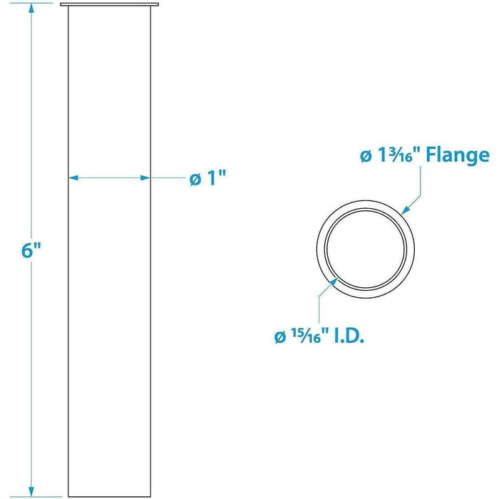 Seachoice 19111 Brass Drain Tube, 6 in. Long, 1 in. ID, 90-Degree Flange One End