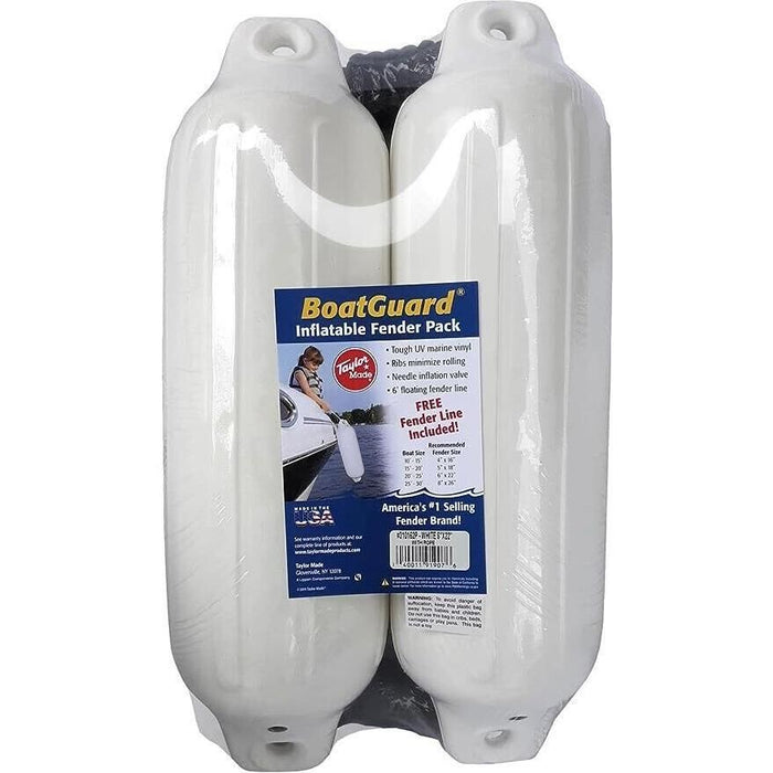 Taylor Made Products 310152P Taylor 2Pk Boatguard Fenders W/Fender Line, White, 5" x 18"
