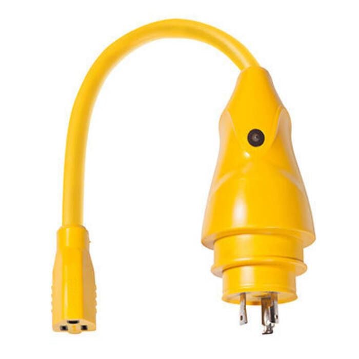 Marinco P30-15 EEL Pigtail Adapter Dock Side Male 30A 125V Locking to Boat Side, Female 15A 125V Straight Blade