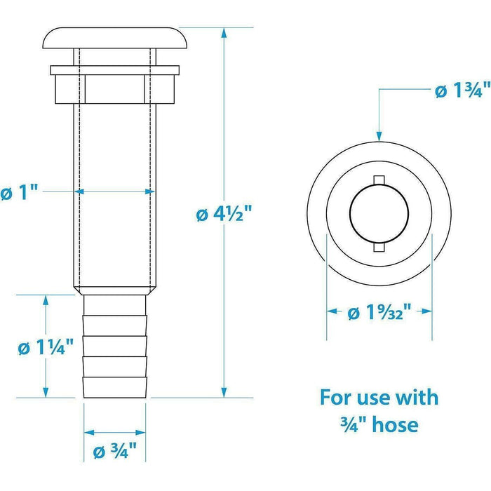 Seachoice 18161 Polypropylene Extra Long Thru-Hull Connector for 3/4 in. ID Hose, White Finish