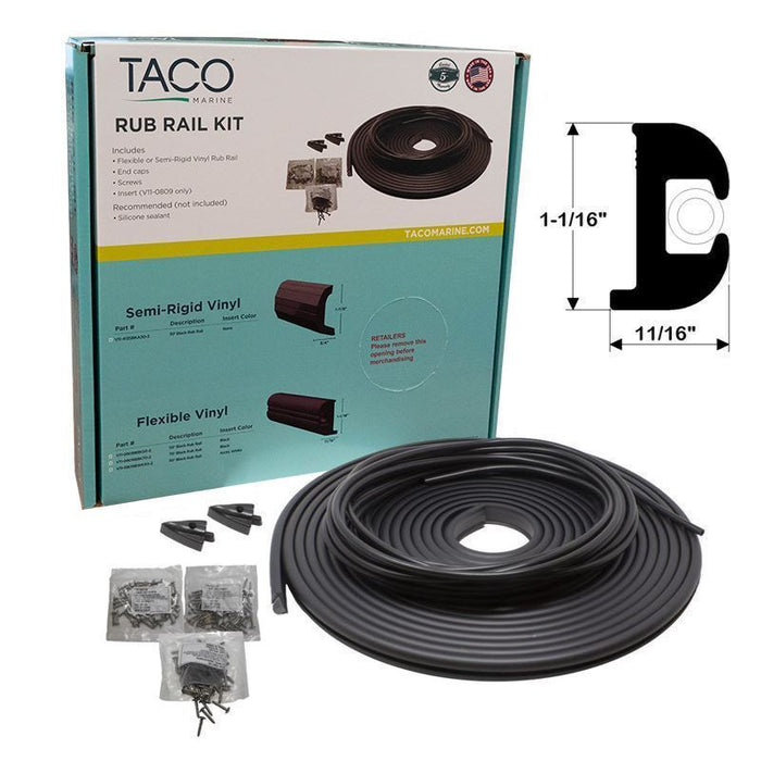 TACO Flex Vinyl Rub Rail Kit - Black w/Black Insert - 50' - 1-1/16"