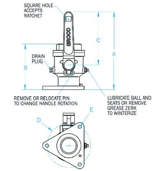 Groco BV-4000 BV Bronze Full-Flow Flanged Ball-Type Seacock