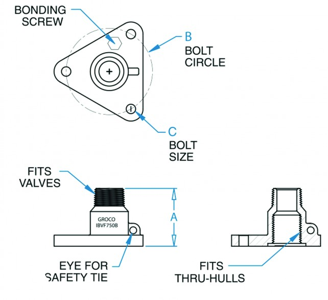 Groco IBVF-2500 IBV-F Bronze Flanged Adaptor for In-line Ball Valve to Thru-Hull