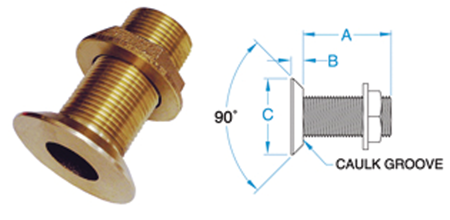 Groco FTH-1000-W FTH Bronze Flush Thru-Hull With Nut