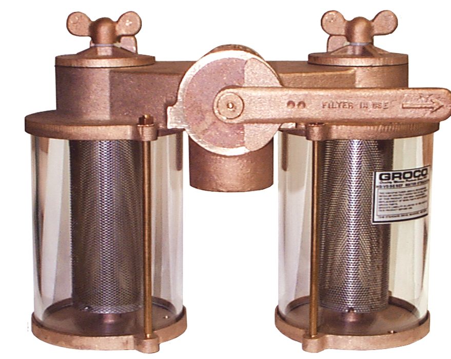 Groco VD-2500 Vertical Duplex Bronze Strainer 2-1/2" NPT, 17-1/2" Tall, Monel Basket