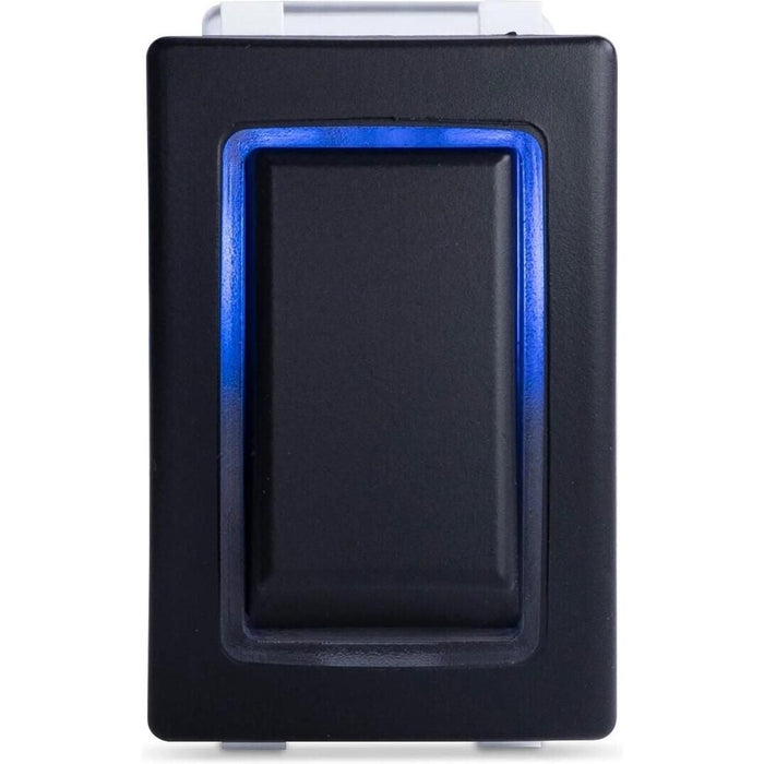 Sierra RK40700B Rocker Switch w/Halo LED Light, ON OFF ON (Dependent), DPDT, Blue