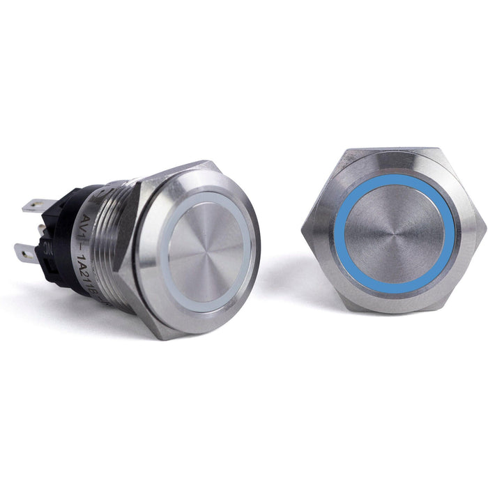 Sierra AV10030B Push-Button Switch, Off/(On), Blue Halo LED