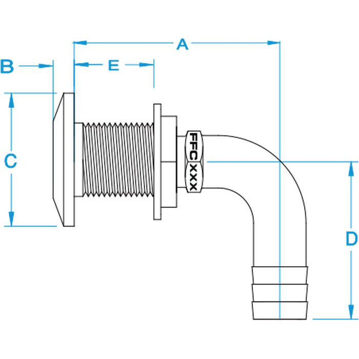 Groco HTHC-2000-S HTHC-S #316 SS Hose Thru-Hull 90 Degree With Bronze Nut