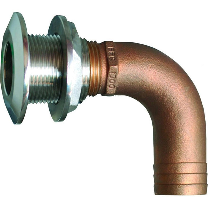 Groco HTHC-2000-S HTHC-S #316 SS Hose Thru-Hull 90 Degree With Bronze Nut
