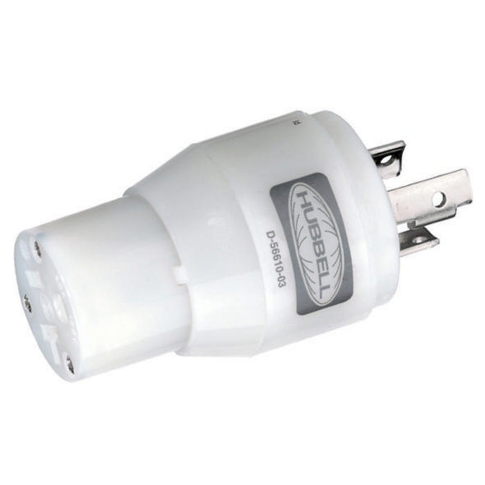 Hubbell HBL21CM29 White 15A/20A 125V Straight Blade Female Plug to 20A 125V, Twist Lock Locking Male Adapter