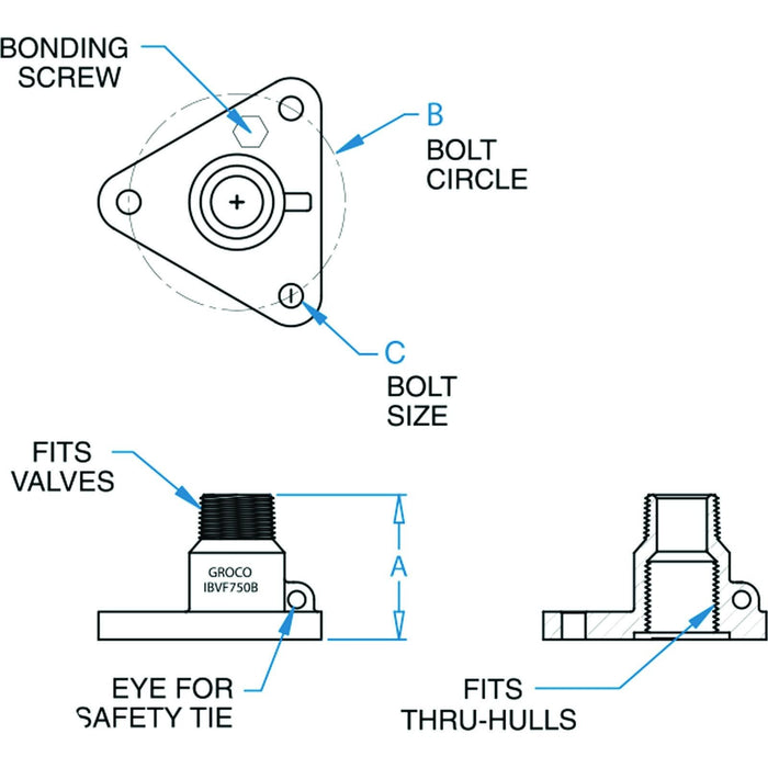 Groco IBVF-2500 IBV-F Bronze Flanged Adaptor for In-line Ball Valve to Thru-Hull