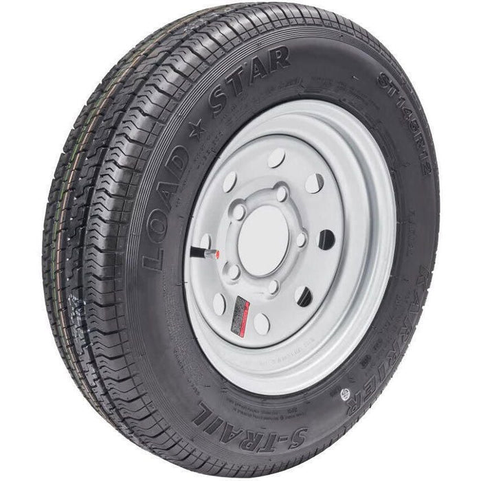 Loadstar Tires 31201 Bias Tire & Wheel (Rim) Asm KR25 ST145/R-12 5-Hole 8 Ply, Silver, Modular