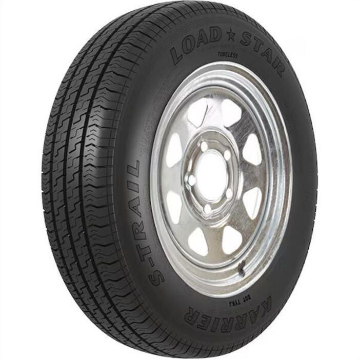 Loadstar Tires 31202 Bias Tire & Wheel (Rim) Asm KR25 ST145/R-12 5-Hole 8 Ply, Galvanized, Spoke