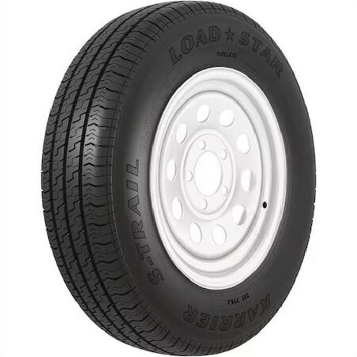 Loadstar Tires 31212 Bias Tire & Wheel (Rim) Asm KR25 ST145/R-12 5-Hole 8 Ply, White, Modular