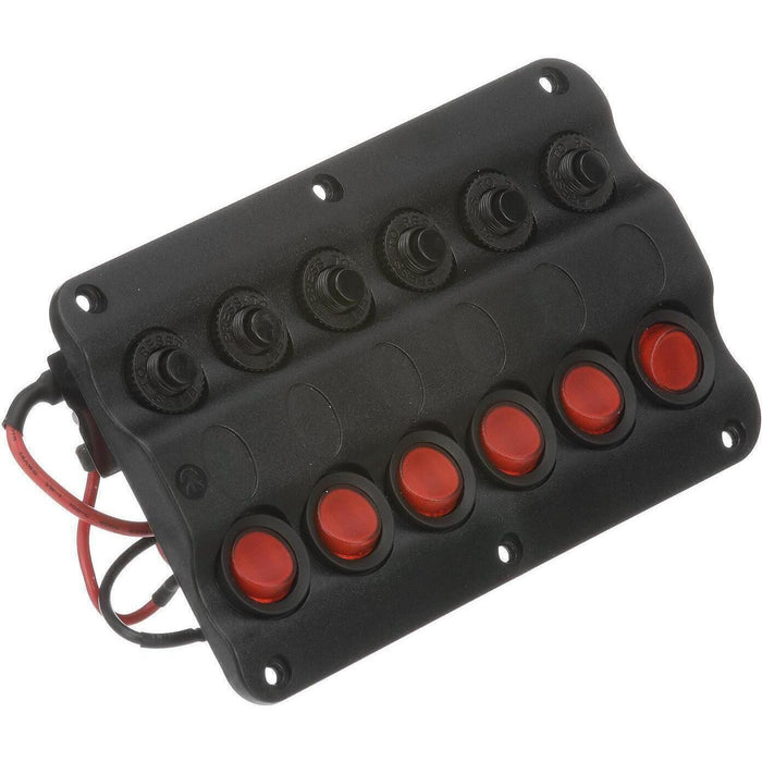 Seachoice 12331 LED 12V 6-Switch Distibution Panel, Pre-Wired, Boat Panel Mount