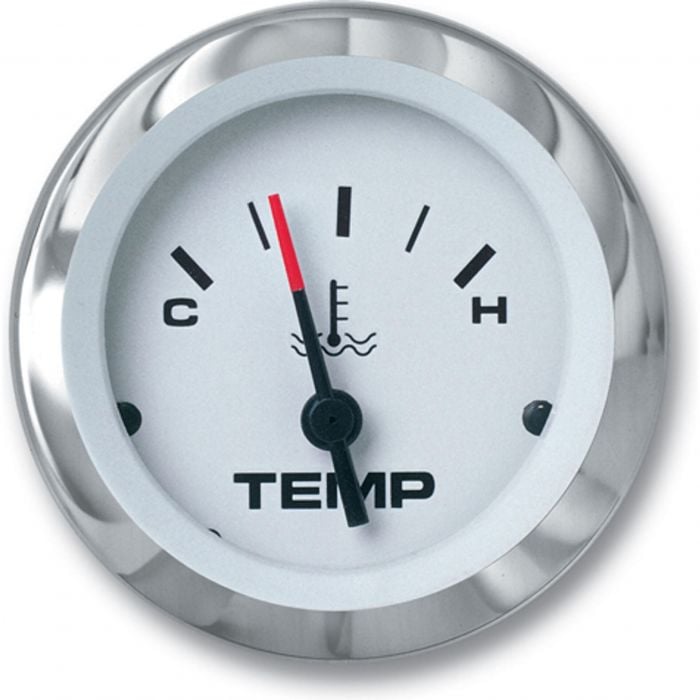 Sierra 65508P Lido Series 2" Water Temperature Gauge, White & SS, Outboard Electric Hot-Cold Dial, include Kit