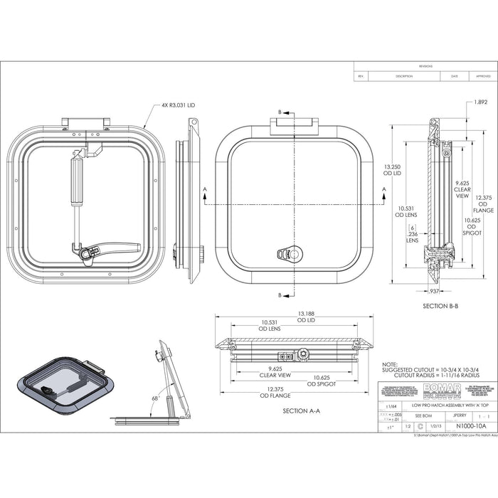 Bomar N1000-10A Low Profile Hatch, 10-3/4 X 10-3/4
