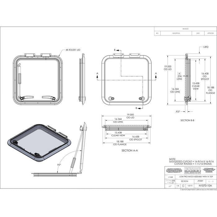 Bomar N1070-10A Low Profile Hatch, 16-1/2 X 16-1/2