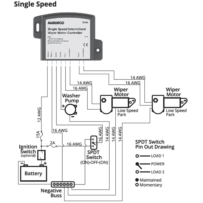 Marinco 76090 Single Speed Intermittent Wiper Motor Controller