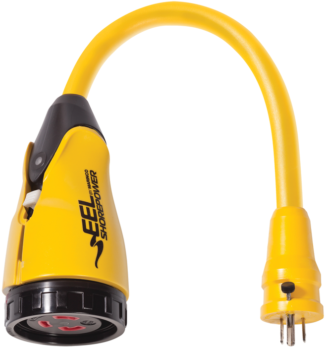 Marinco P30-15 EEL Pigtail Adapter Dock Side Male 30A 125V Locking to Boat Side, Female 15A 125V Straight Blade