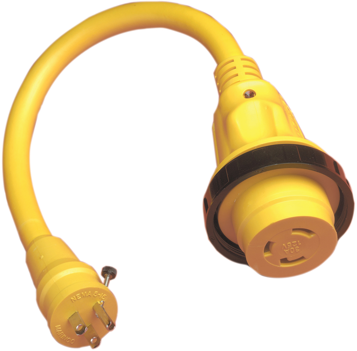 Marinco 106A Standard Pigtail Adapter Dock Side Male, 20A 125V Male to 30A 125V Female, with Sealing Collar System