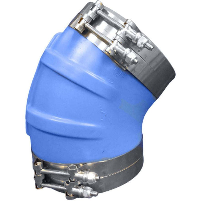 Trident Marine 240V8000-S/S 8" ID 45-Degree Blue Silicone Molded Wet Exhaust, Elbow w/4 T-Bolt Clamps