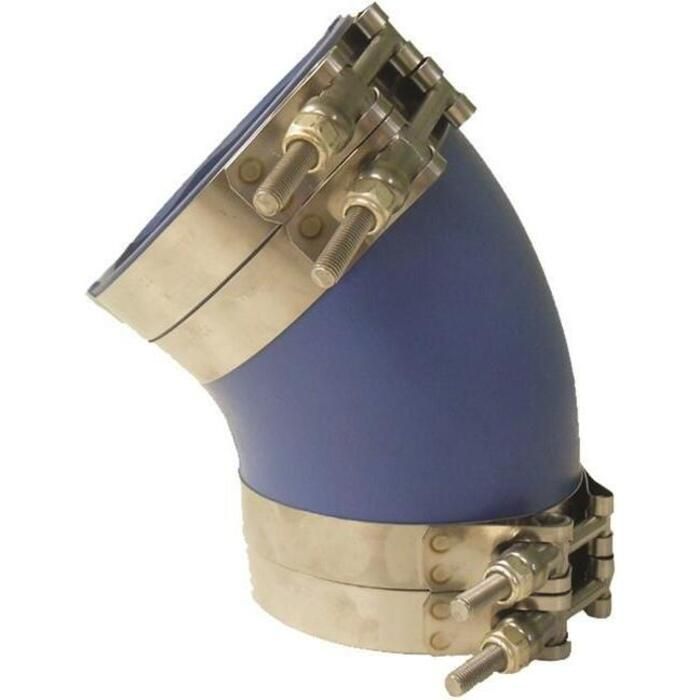Trident Marine 240V3000-S/S Trident Blue "VHT" Silicone 45° Elbow w/T-Bold, Clamps, 3"