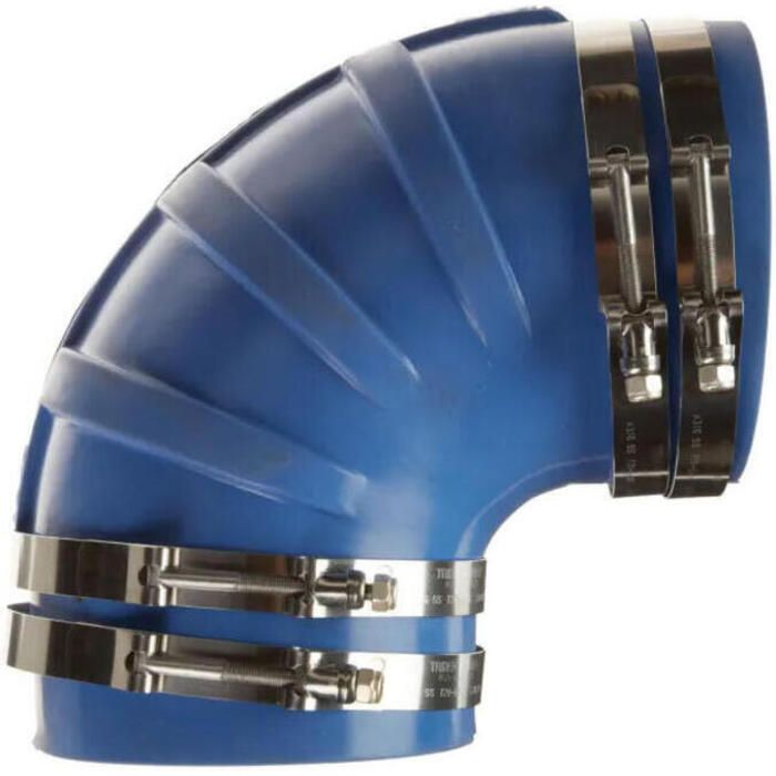 Trident Marine 290V6000-S/S Trident Blue Silicone "VHT" 90 Degree Elbow w/T-Bolt, Clamps, 6"