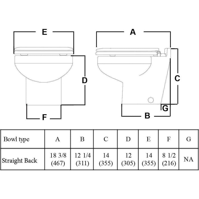 Raritan 221HR012 Marine Elegance Straight Back, Raw Water, Low Profile 12V Toilet, White