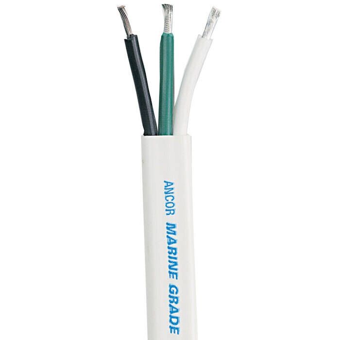 Ancor 130910 Marine Grade Tinned Triplex Cable, Black/Green/White Conductors, 8/3 AWG, 100', White Jacket