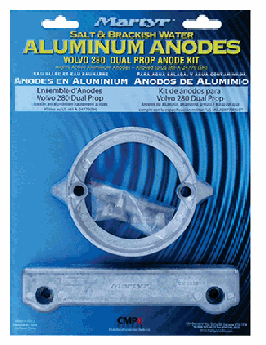 Martyr CM280DPKITA Alum Anode Kit, Volvo Penta 280 DP, contains 1-875821, 1-832598 and Fastening Hardware