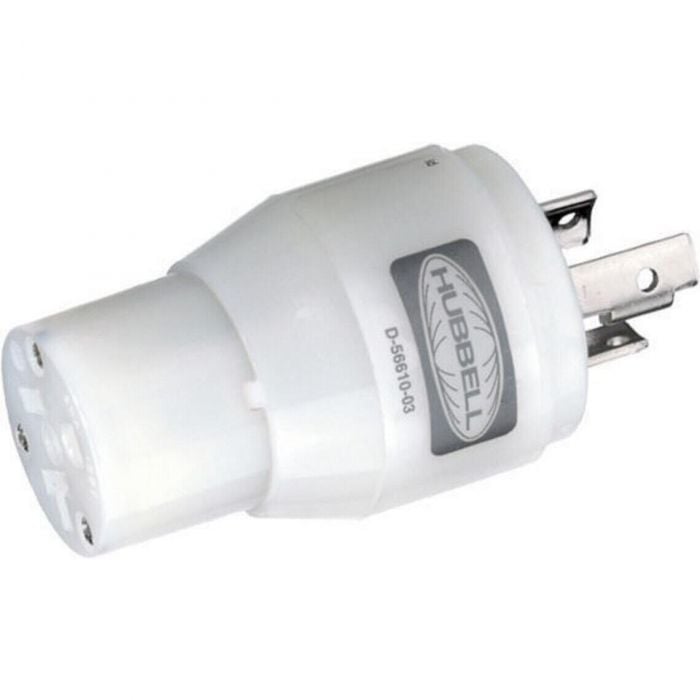 Hubbell HBL21CM29 White 15A/20A 125V Straight Blade Female Plug to 20A 125V, Twist Lock Locking Male Adapter