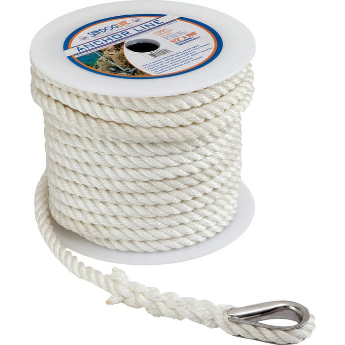 Sea Dog 301110150WH-1 Premium Twisted 3-Strand Nylon Anchor Line, 3/8" Ã— 150'