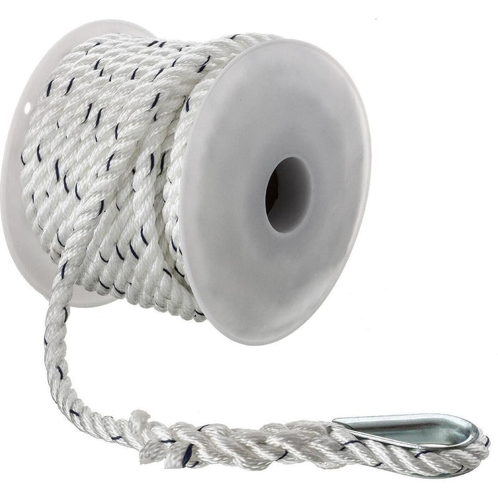 Seachoice 47691 Premium 3-Strand Twisted Nylon Anchor Line White w/ Blue Tracer, 3/8" x 50'