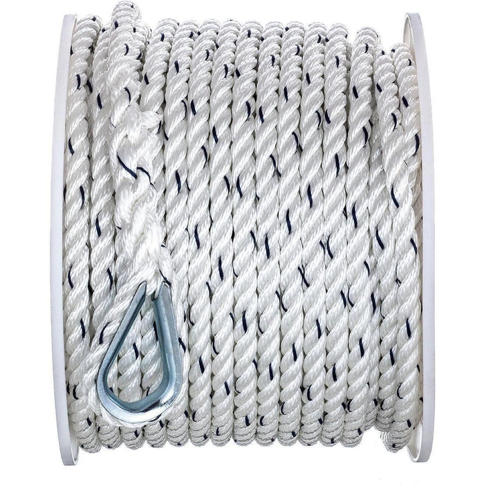Seachoice 47721 Premium 3-Strand Twisted Nylon Anchor Line White w/ Blue Tracer, 3/8" x 150'