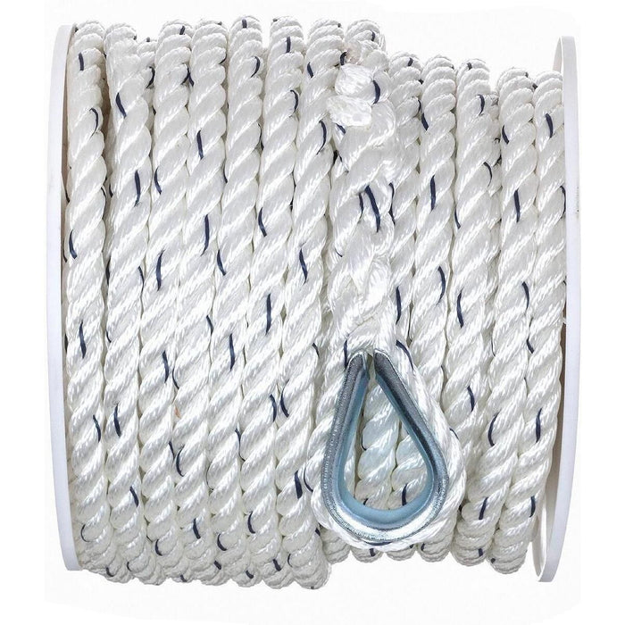 Seachoice 47731 Premium 3-Strand Twisted Nylon Anchor Line White w/ Blue Tracer, 1/2" x 100'