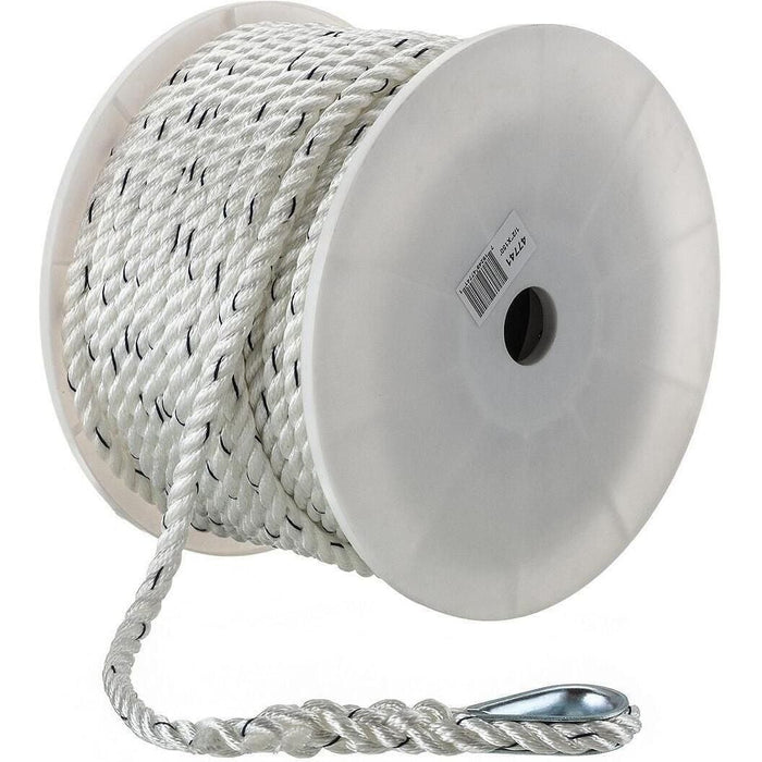 Seachoice 47741 Premium 3-Strand Twisted Nylon Anchor Line White w/ Blue Tracer, 1/2" x 150'