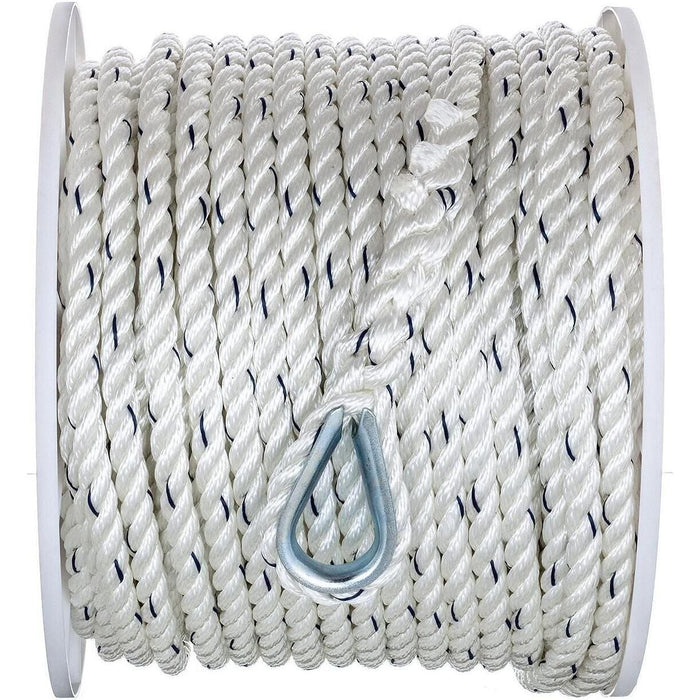 Seachoice 47751 Premium 3-Strand Twisted Nylon Anchor Line White w/ Blue Tracer, 1/2" x 200'