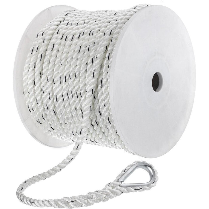Seachoice 47751 Premium 3-Strand Twisted Nylon Anchor Line White w/ Blue Tracer, 1/2" x 200'