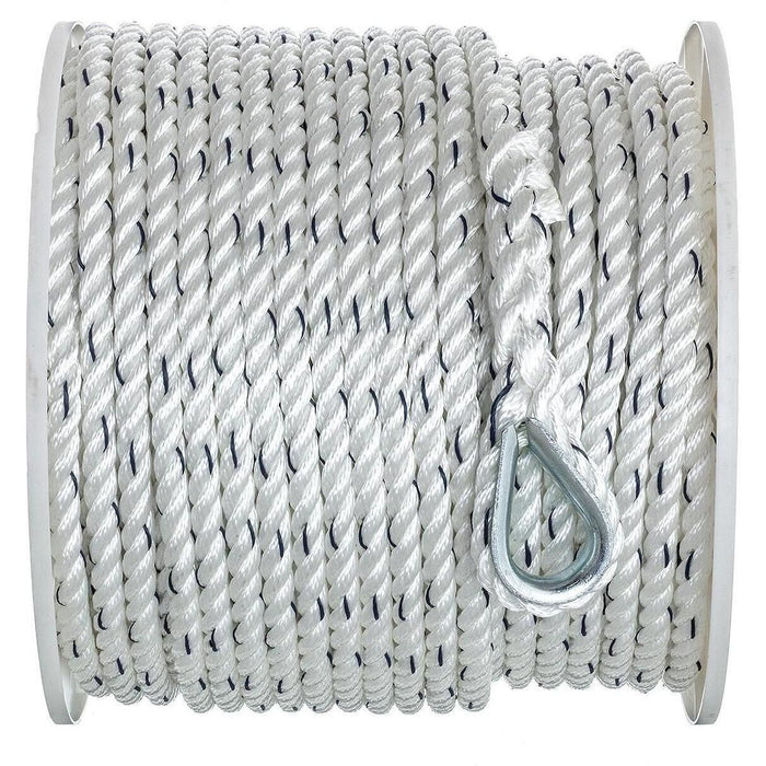 Seachoice 47781 Premium 3-Strand Twisted Nylon Anchor Line White w/ Blue Tracer, 1/2" x 250'