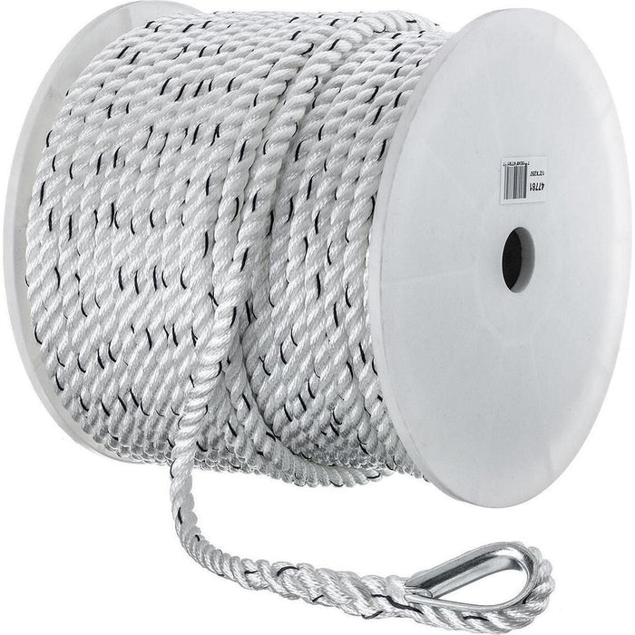Seachoice 47781 Premium 3-Strand Twisted Nylon Anchor Line White w/ Blue Tracer, 1/2" x 250'