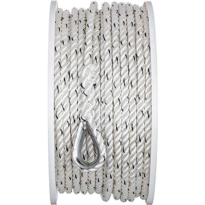 Seachoice 47911 Premium 3-Strand Twisted Nylon Anchor Line White w/ Blue Tracer, 3/8" x 200'