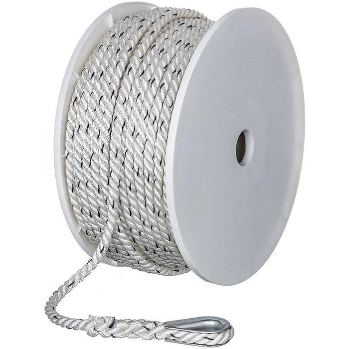 Seachoice 47911 Premium 3-Strand Twisted Nylon Anchor Line White w/ Blue Tracer, 3/8" x 200'