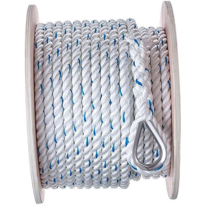 Seachoice 47921 Premium 3-Strand Twisted Nylon Anchor Line White w/ Blue Tracer, 5/8" x 200'